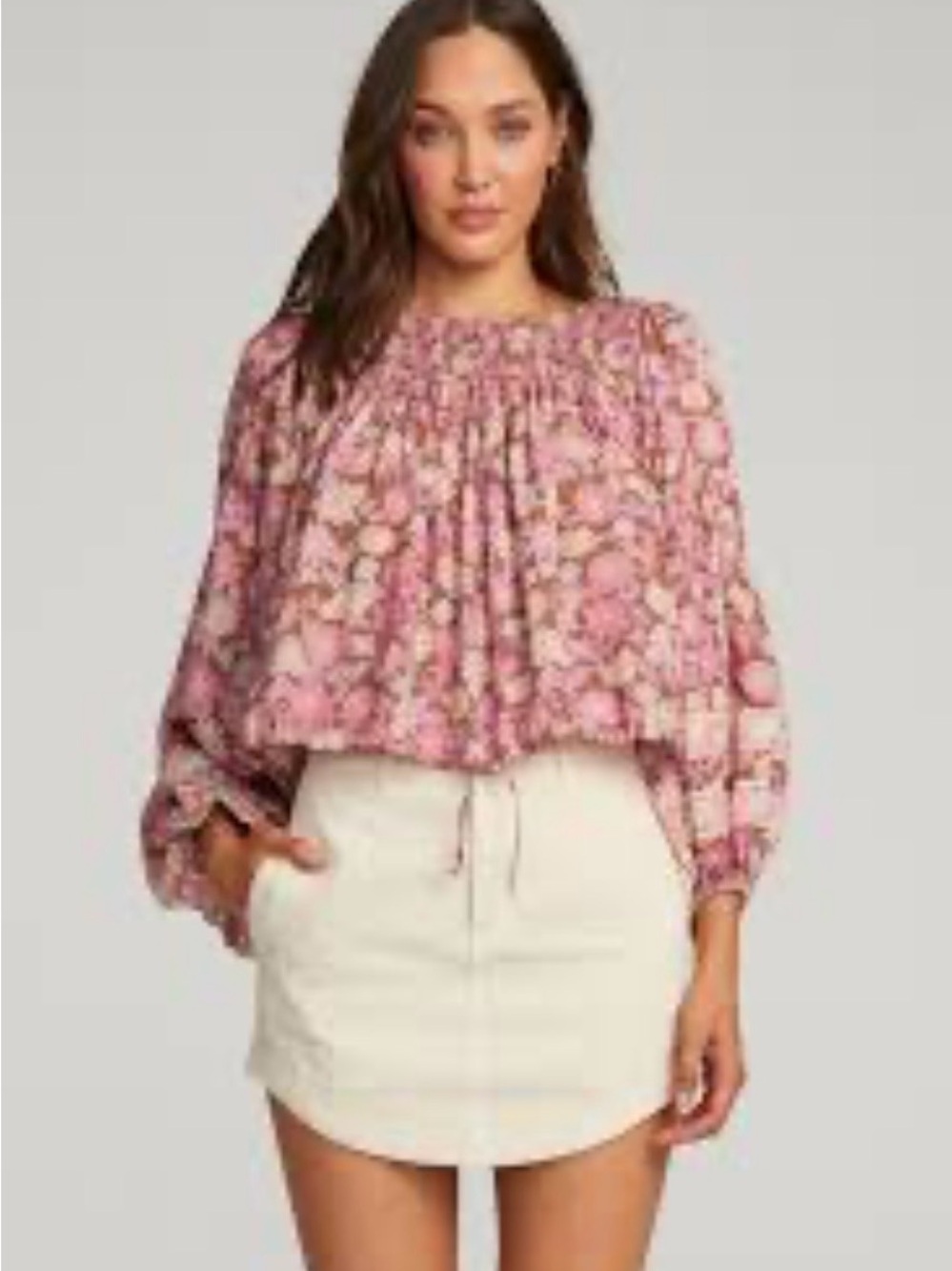 Saltwater Luxe Pink Floral Smocked Peasant Top